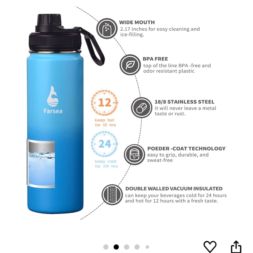 NWT FARSEA SKY BLUE OMBRÉ Water bottle 18oz - Picture 4 of 8